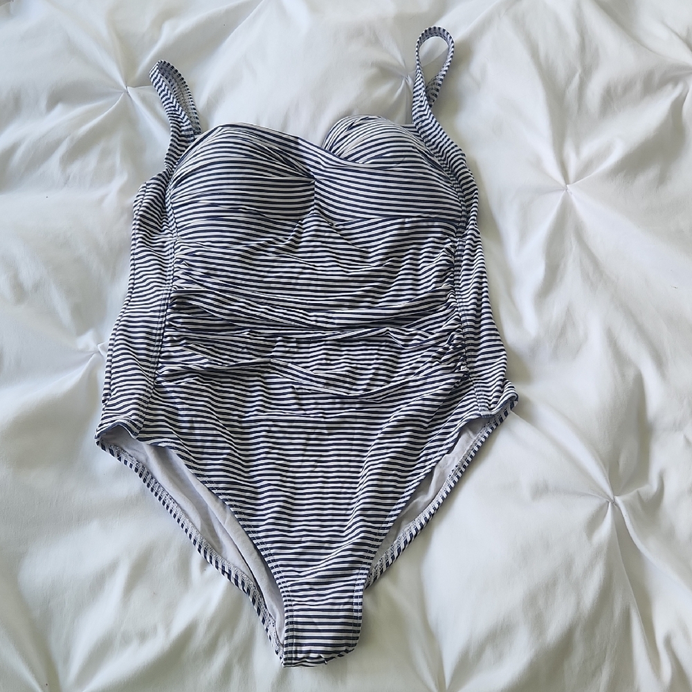 Elegant Black and White Striped One Piece Swimsuit